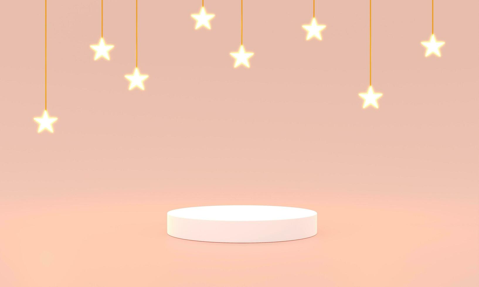 3D rendering  product display stands or stage, hanging stars model on pastel pink or red background. Luxury Christmas sale presentation scene. happy new year scene for product display presentation photo
