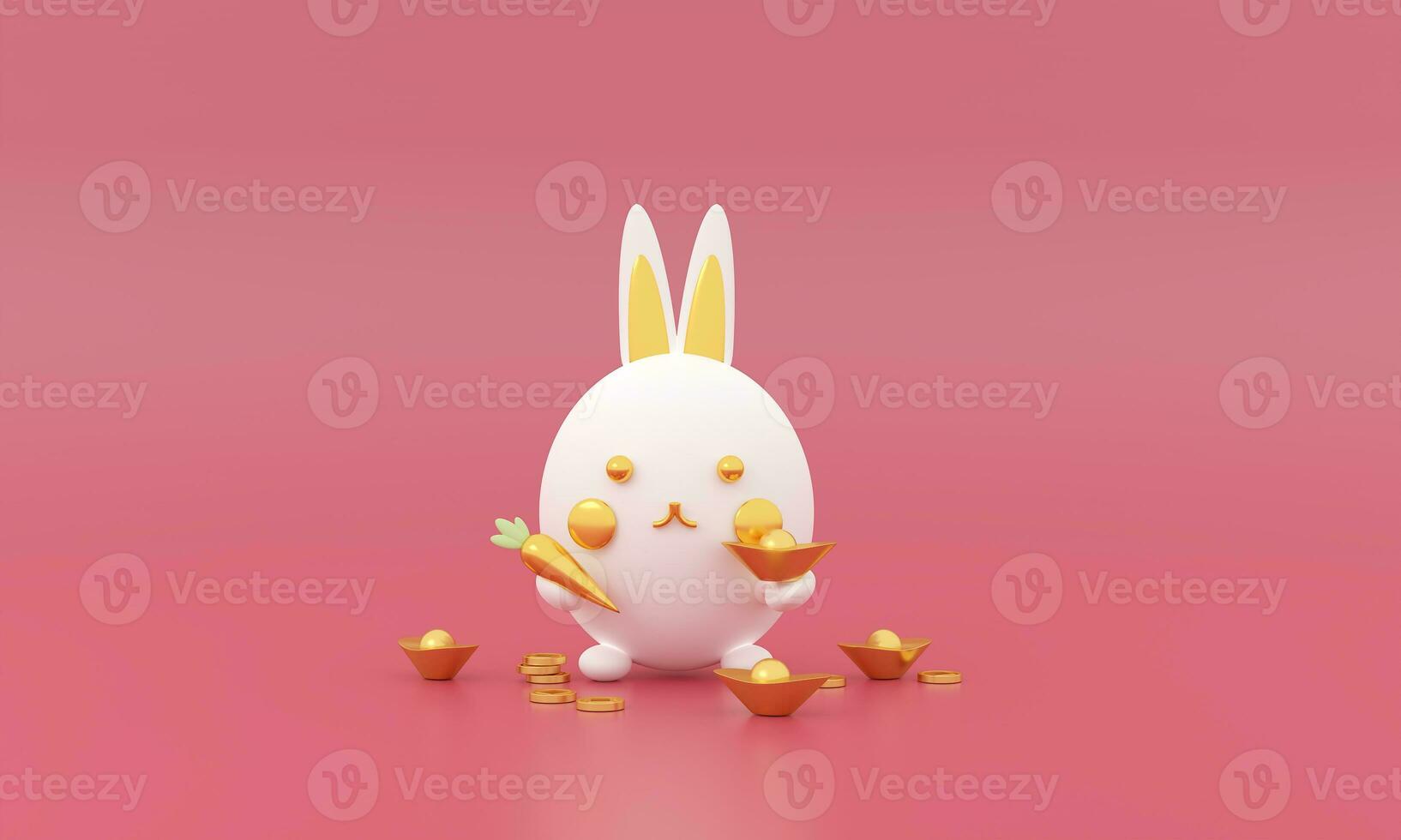 Happy Chinese new year 2023 year of the rabbit cute zodiac sign with money wealth, elements gold on pastel color Background. Translation Happy new year. photo