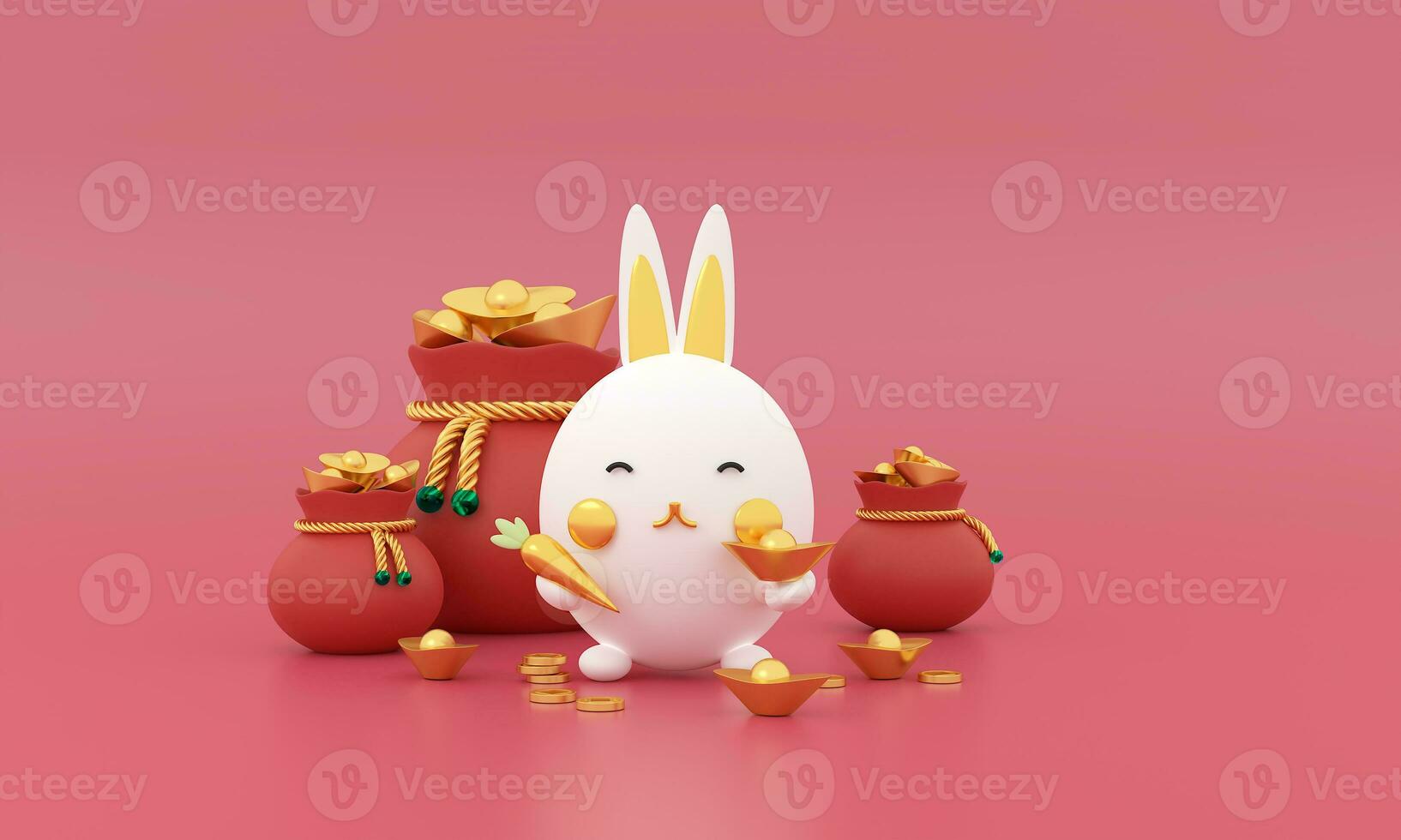 Happy Chinese new year 2023 year of the rabbit cute zodiac sign with money wealth, elements gold on pastel color Background. Translation Happy new year. photo