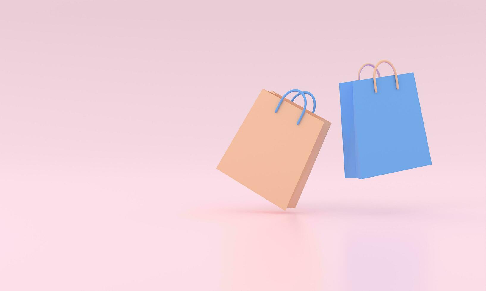 3D Paper bags on pink background. Online shopping concept. 3d render illustration. paper bag on sale shopping concept idea minimal pastel photo