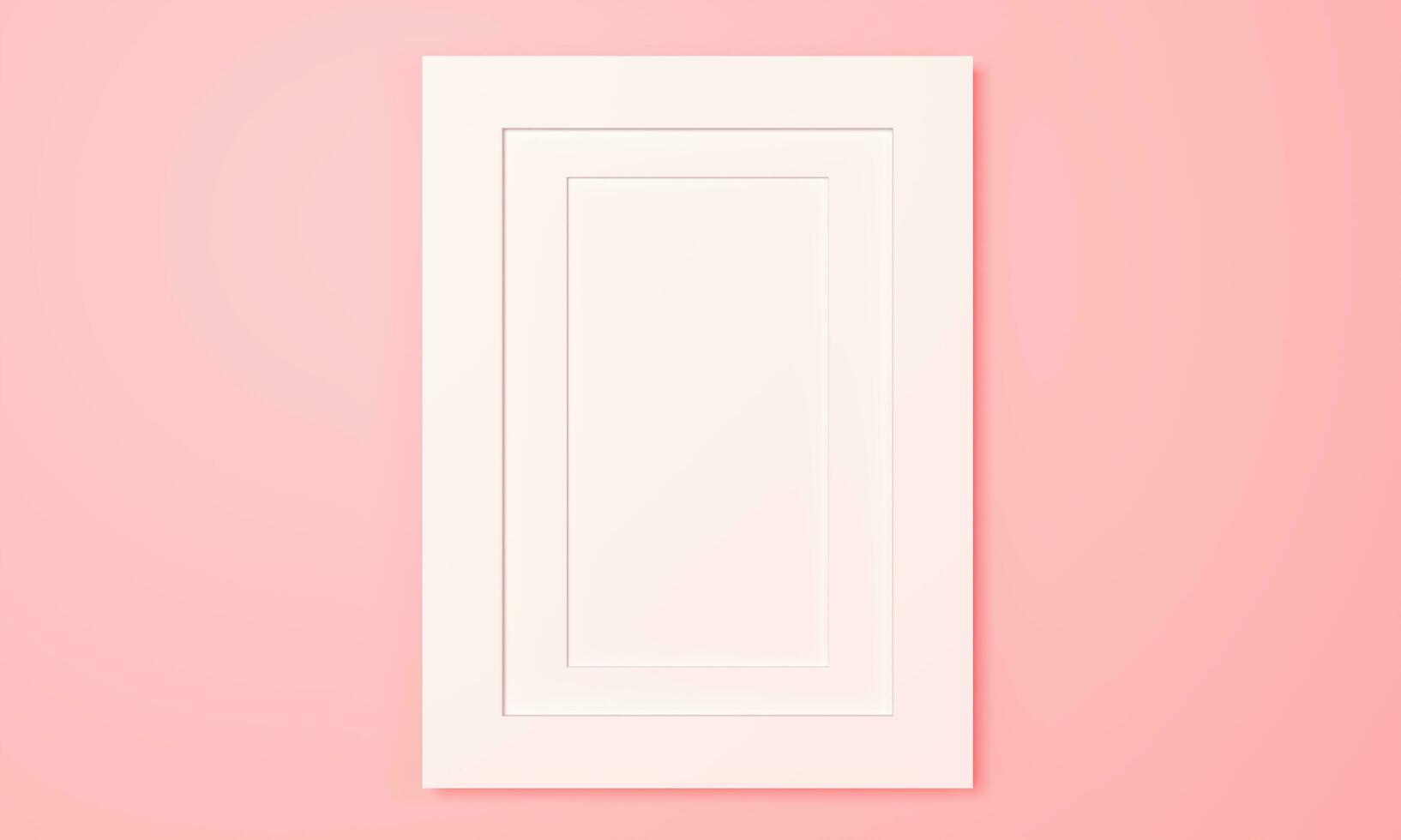 White frame 3d rendering. illustration Modern picture frame concept, Empty white border image frame space for your text on pink background, Mock-up poster frame on wall minimal. pastel pink color photo