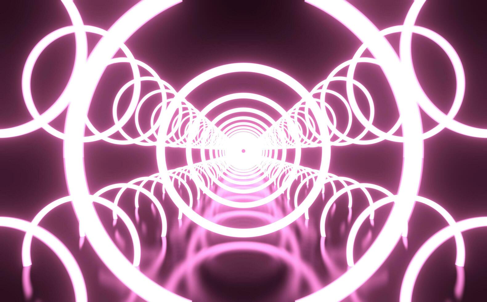 Motion graphic 4k Simple Empty Dark Futuristic Sci Fi Room dark with lights and multi circle neon light . Sci Fi Neon Glowing Lights pink and white Circle Floor Studio Stage Show Night Virtual Dark. photo