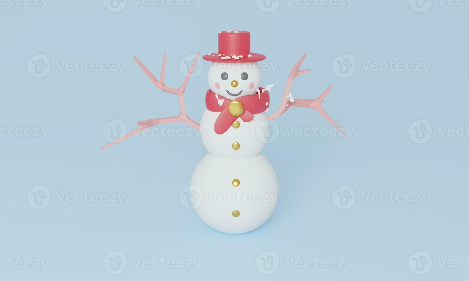 Christmas pastel Scene With Snowman Cute characters. 3d Rendering illustration. snow winter season in holiday festival photo