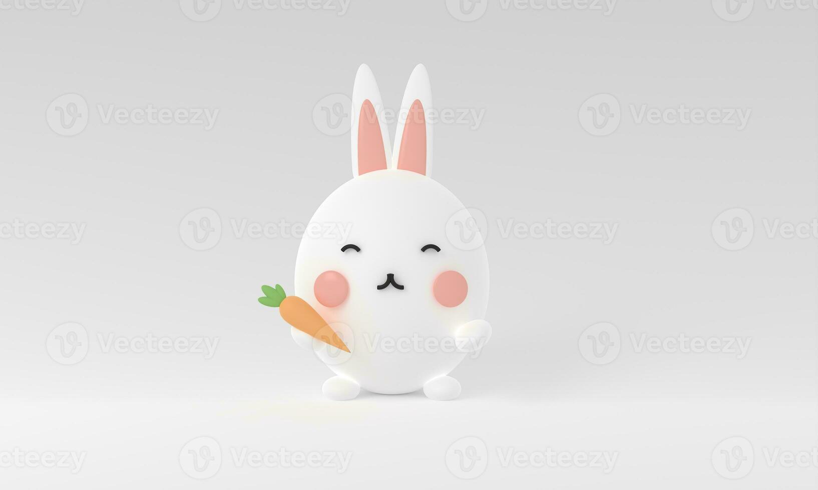 3d rendering illustration of cute rabbit holding carrot decorations. Animal characters isolated on white background. bunny holding carrot minimal . cartoon icons Funny. cute animal symbol photo