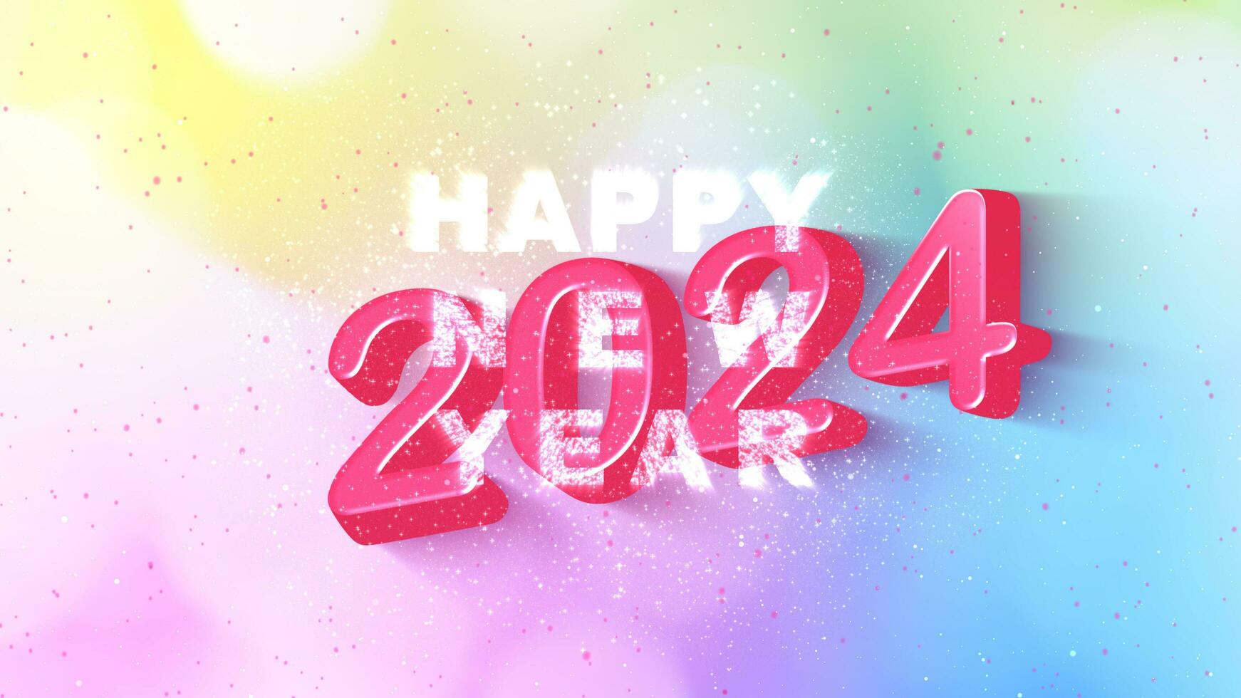 countdown Happy new year 2023 to 2024 with pastel colorful bokeh blur and firework illustration. graphic design simple element decoration modern luxury cute sweet background.Video shine snow magic photo