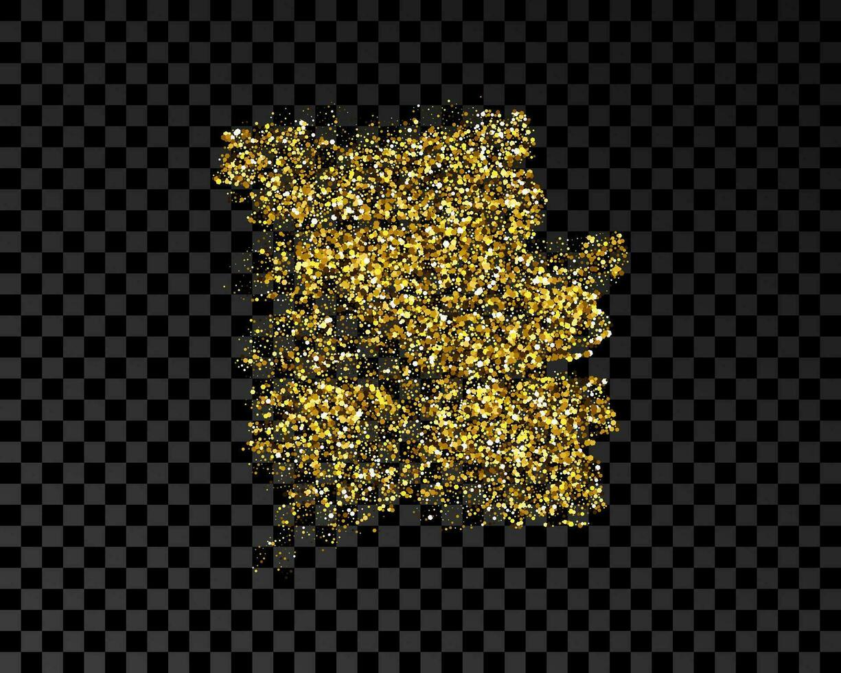 Hand drawn ink spot in gold glitter. Gold ink spot with sparkles isolated on dark background. Vector illustration