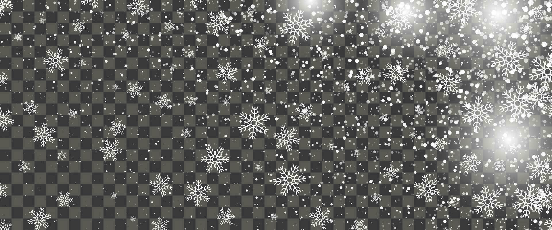 Snowfall and falling snowflakes on background. White snowflakes and Christmas snow. Vector illustration