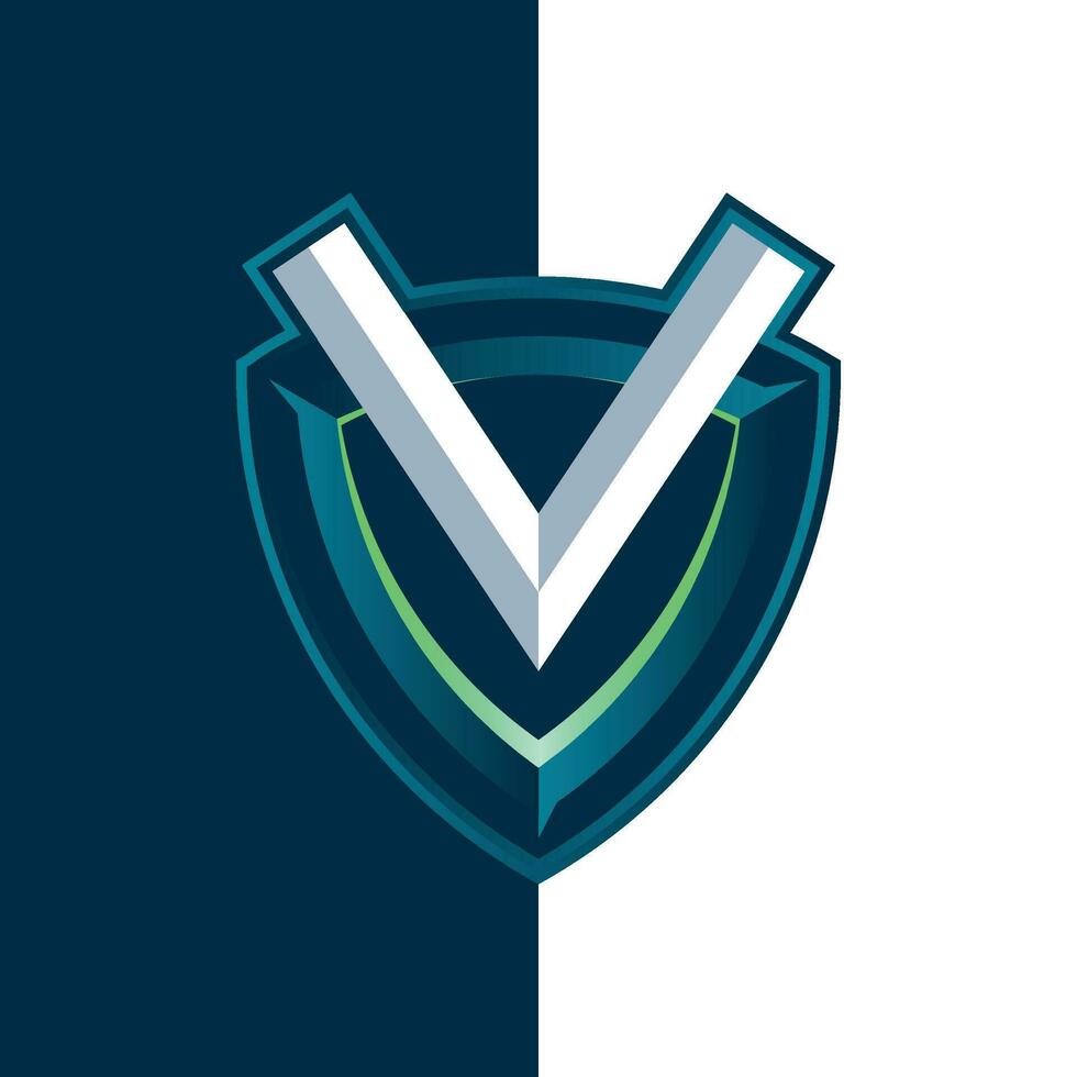 letter V esports shield logo vector