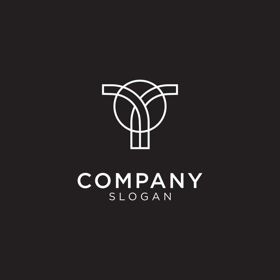 abstract logo consisting of two elements that are crossed and tied with a circle in the middle.  can represent letters T or Y. Editable and easy to custom vector