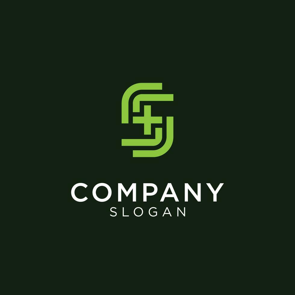 The S logo is very sporty. Green and in the middle there is a PLUS symbol.Editable and easy to custom vector