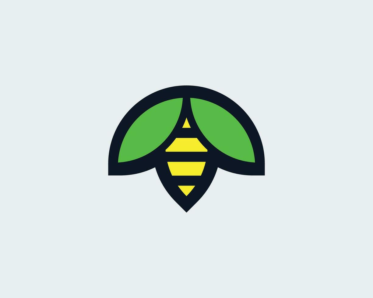 simple bee logo with wings using the shape of a leaf. vector