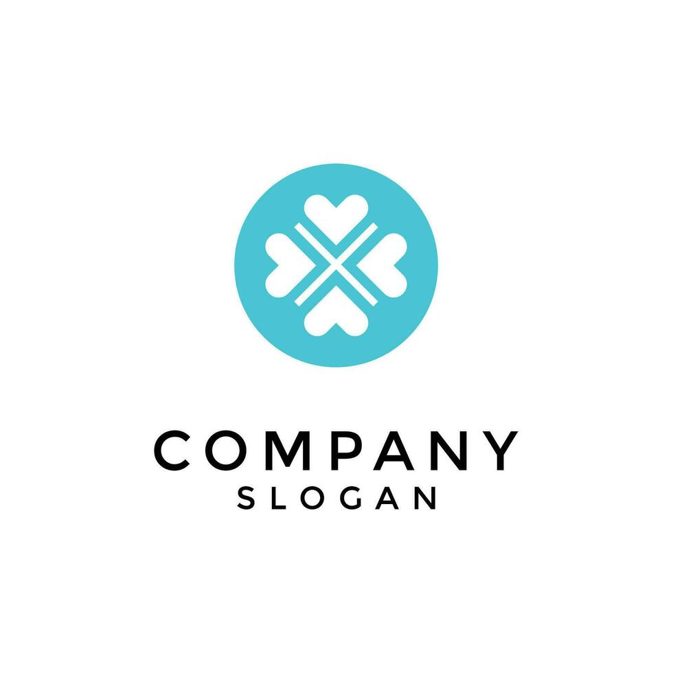 4 heart clover logos connected. logo 4 pieces of heart symbol arranged cross and symmetry. vector