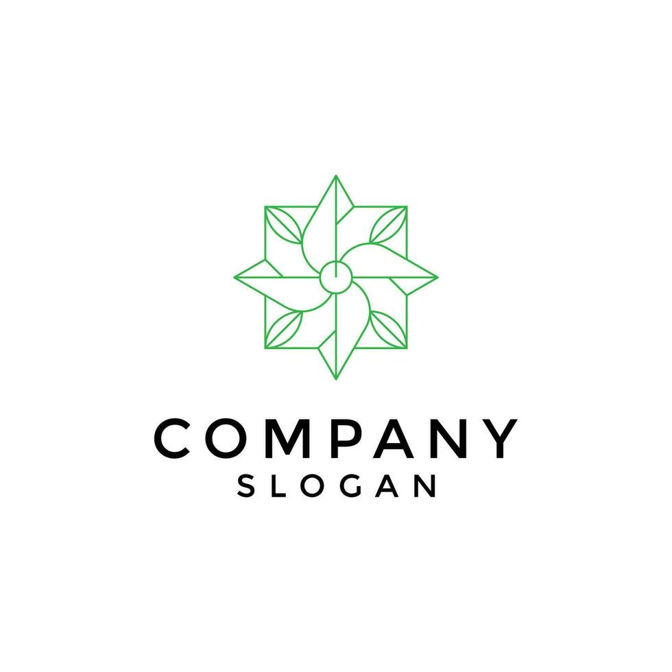 square logo with natural leaf elements. made with elegant thin lines. vector