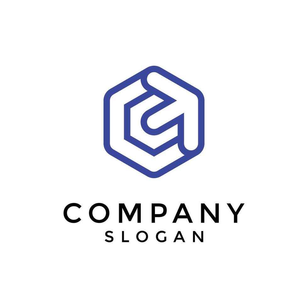 logo con un hexágono forma conjunto con un flecha. vector