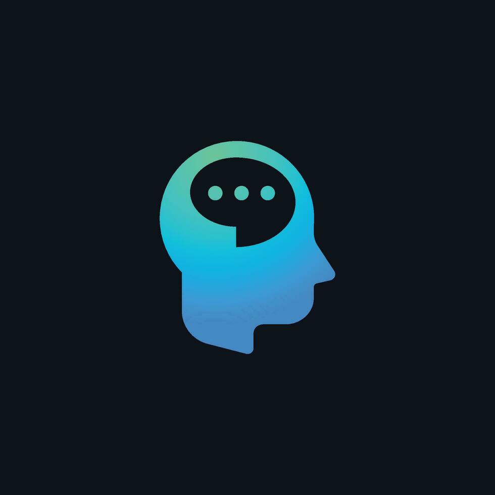 a human head logo combined with a speech bubble box on the part of the brain. vector