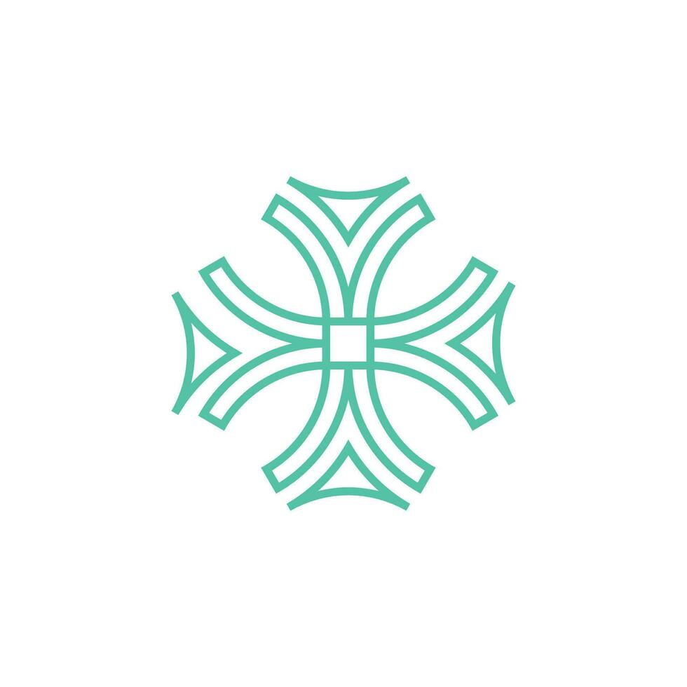 abstract square mandala logo with sharp corners. 4-sided symmetrical shape. vector