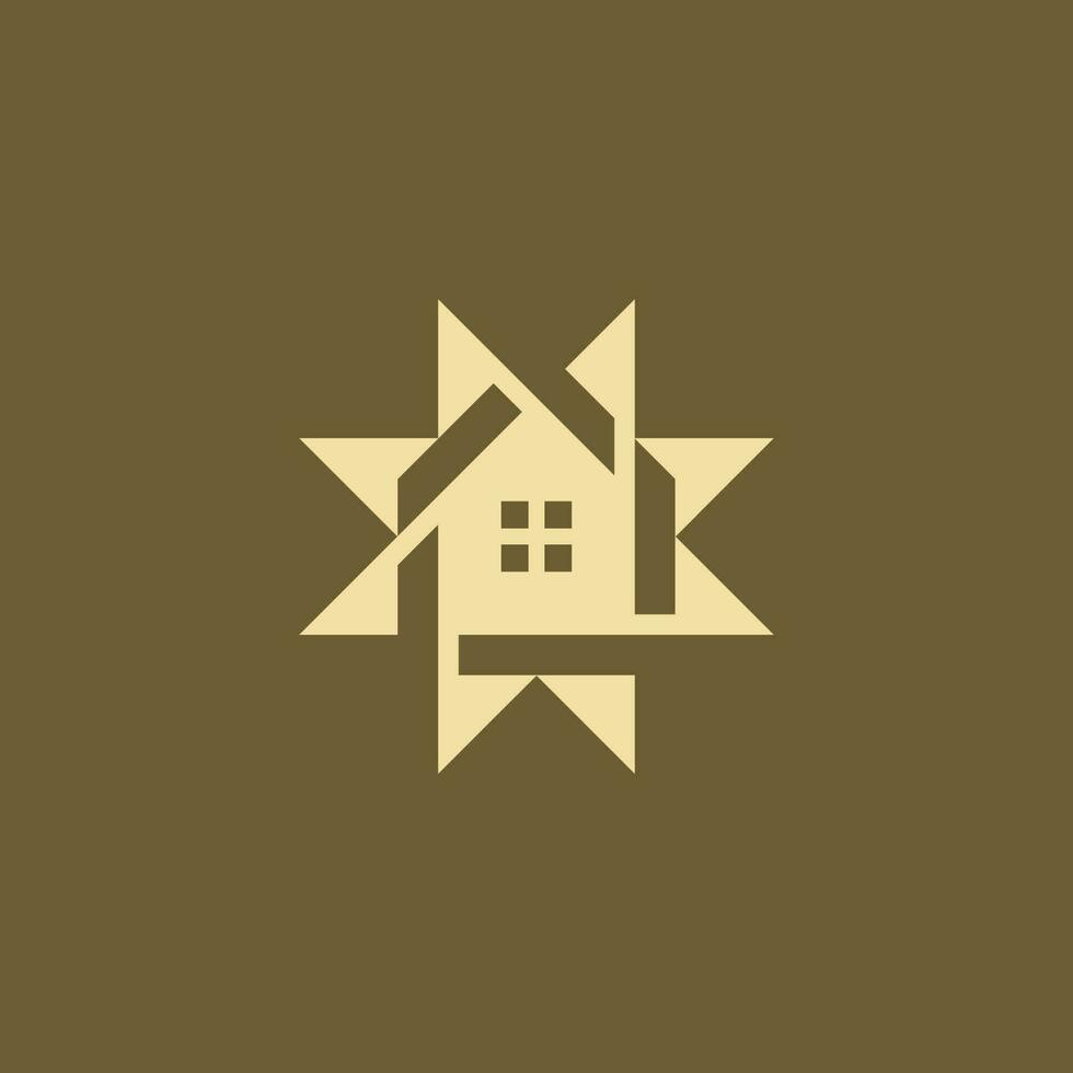 solar house logo. sun ray house monogram vector