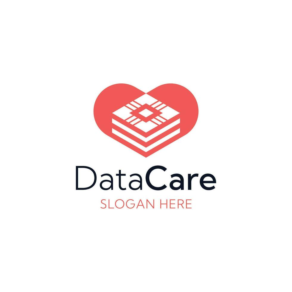 modern data care storage heart logo vector