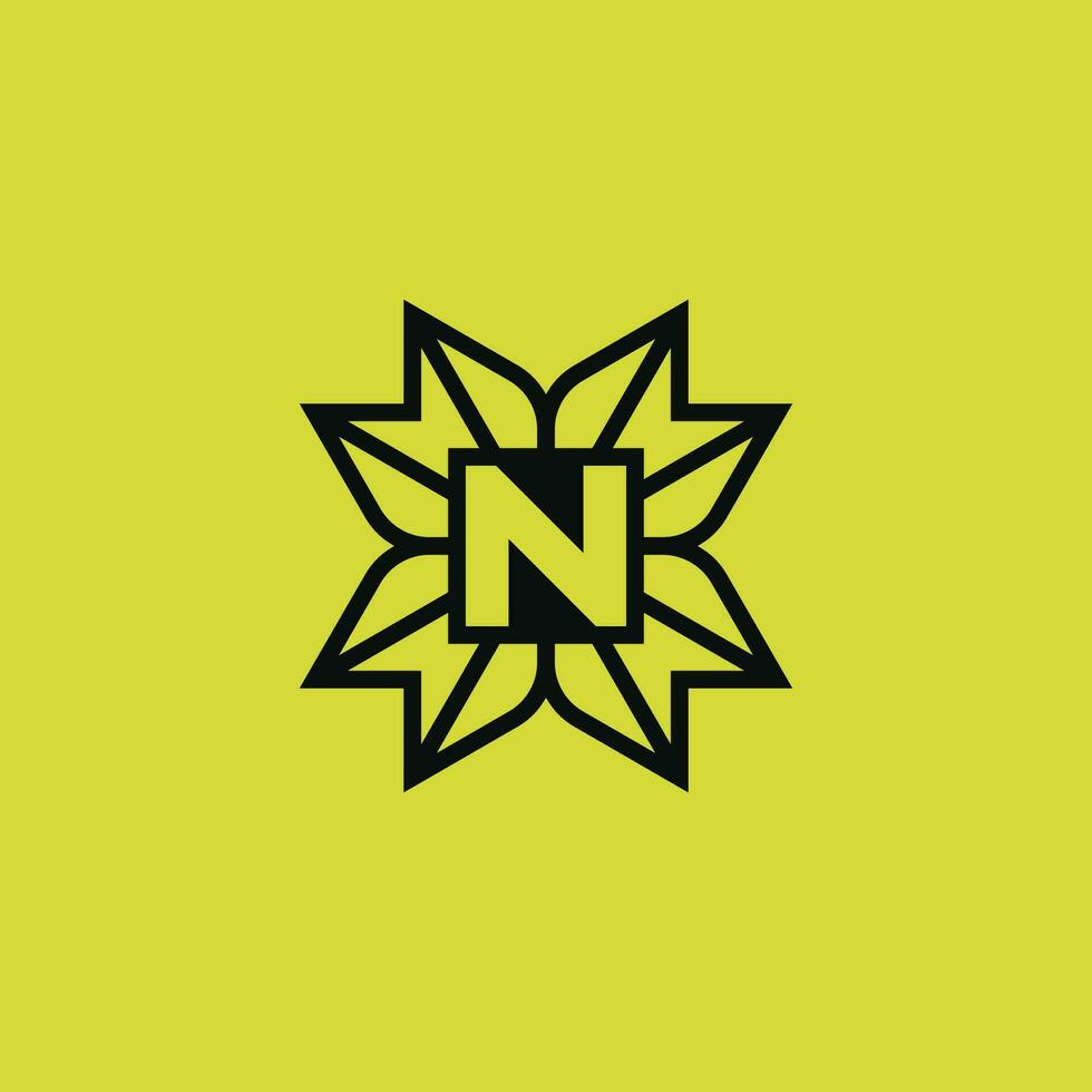 modern letter N leaves lines natural logo vector