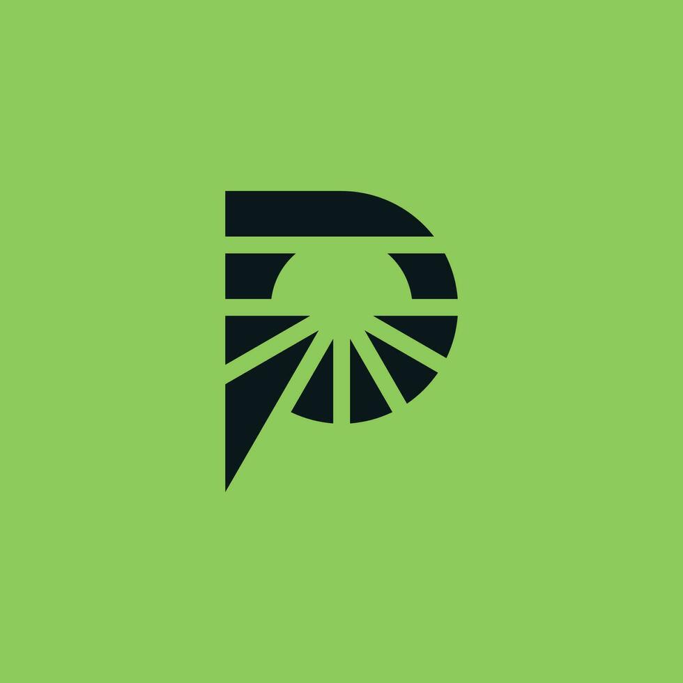 letter P farm field and sun agriculture logo vector