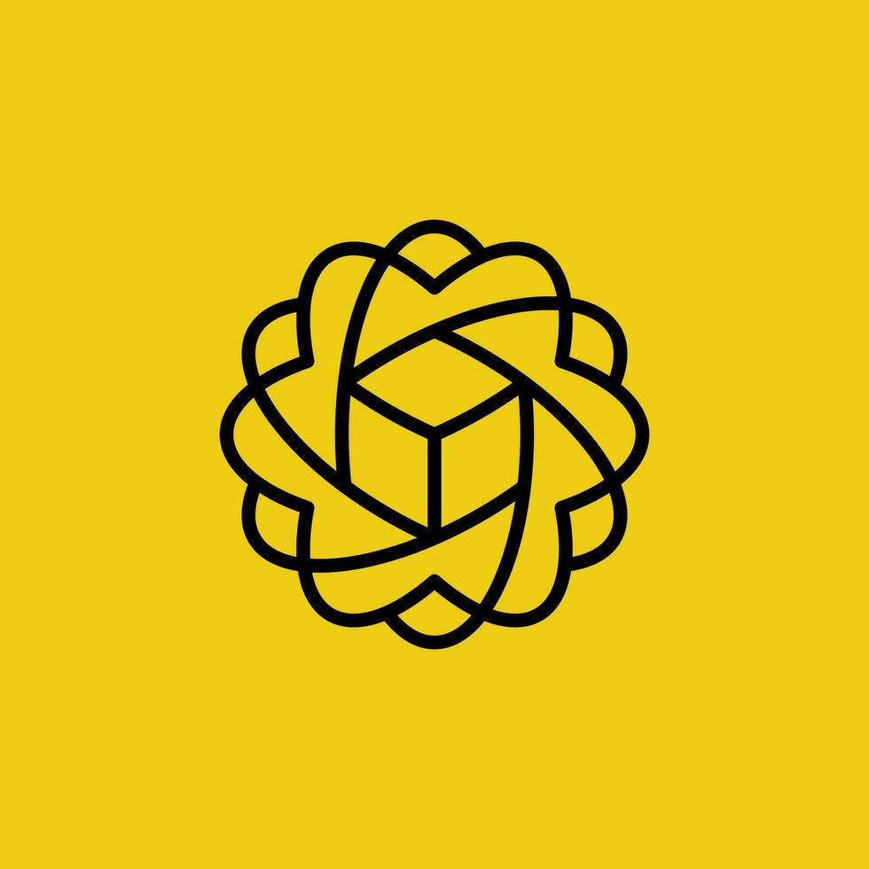 scientific hexagon atomic cube technology innovation logo vector