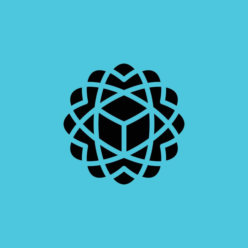 scientific hexagon atomic cube technology innovation logo vector