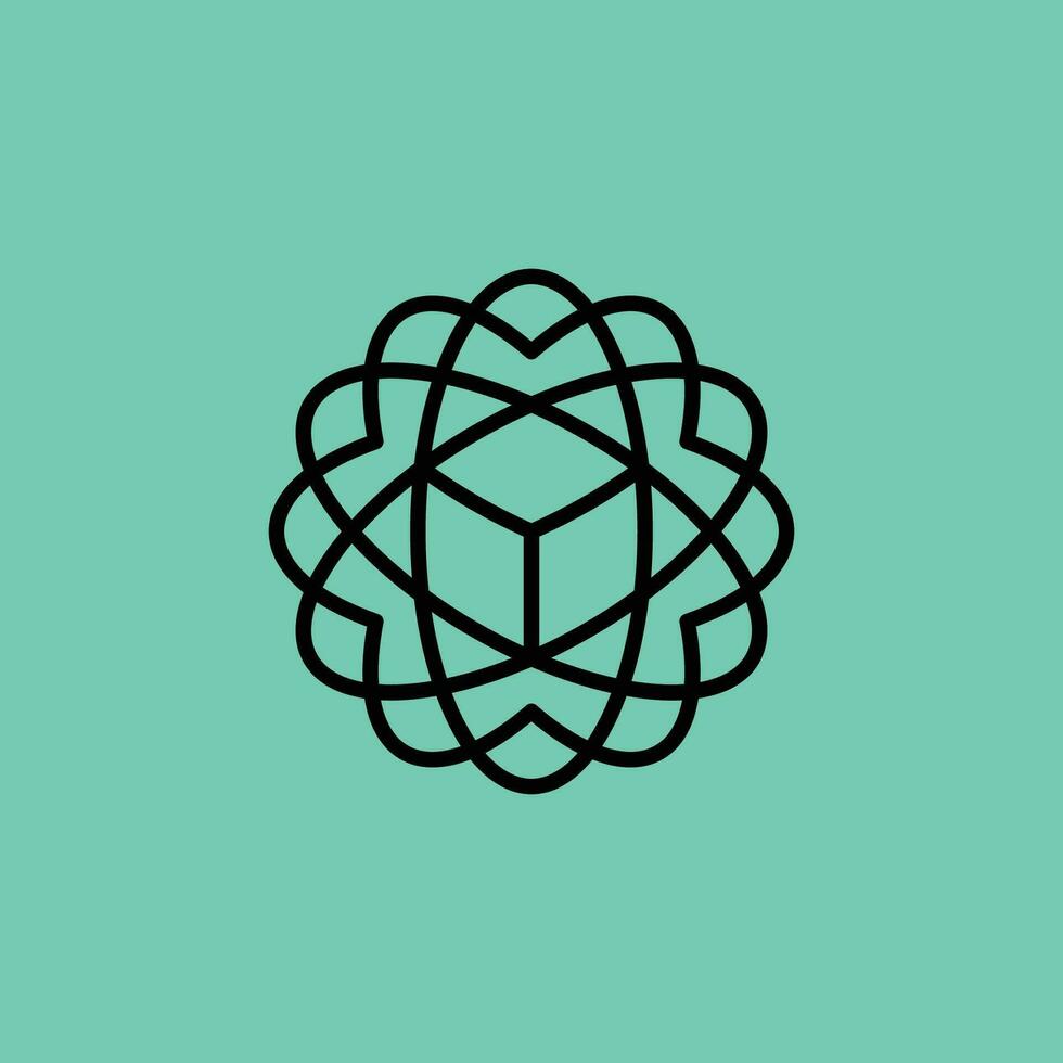 scientific hexagon atomic cube technology innovation logo vector