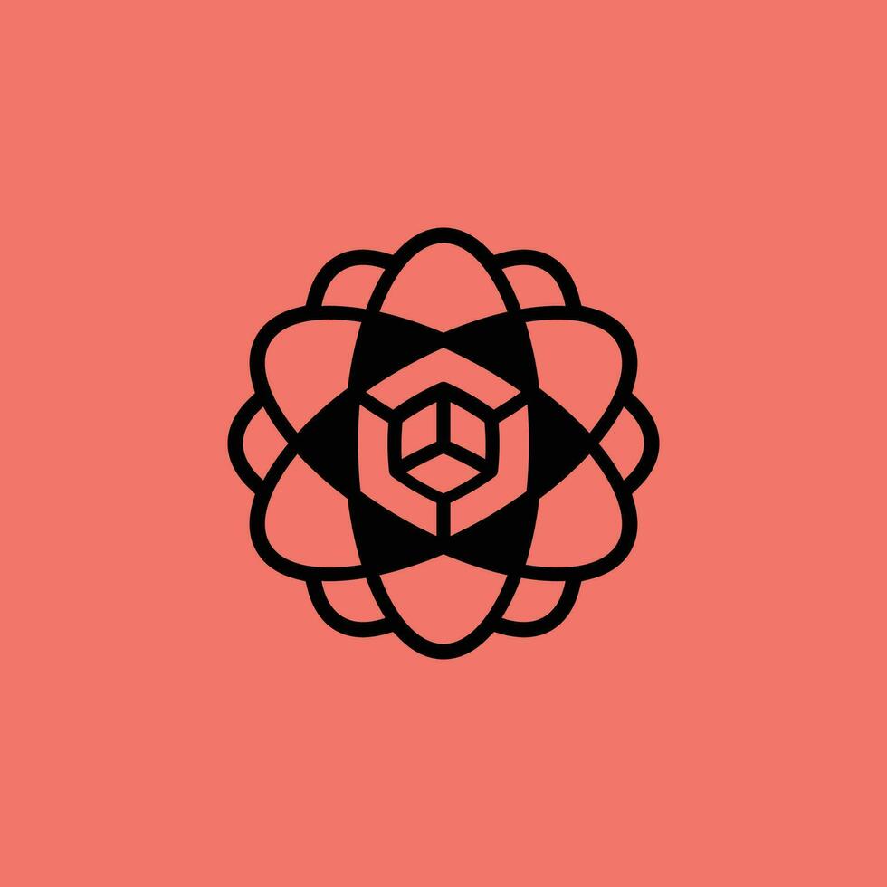 scientific hexagon atomic cube technology innovation logo vector