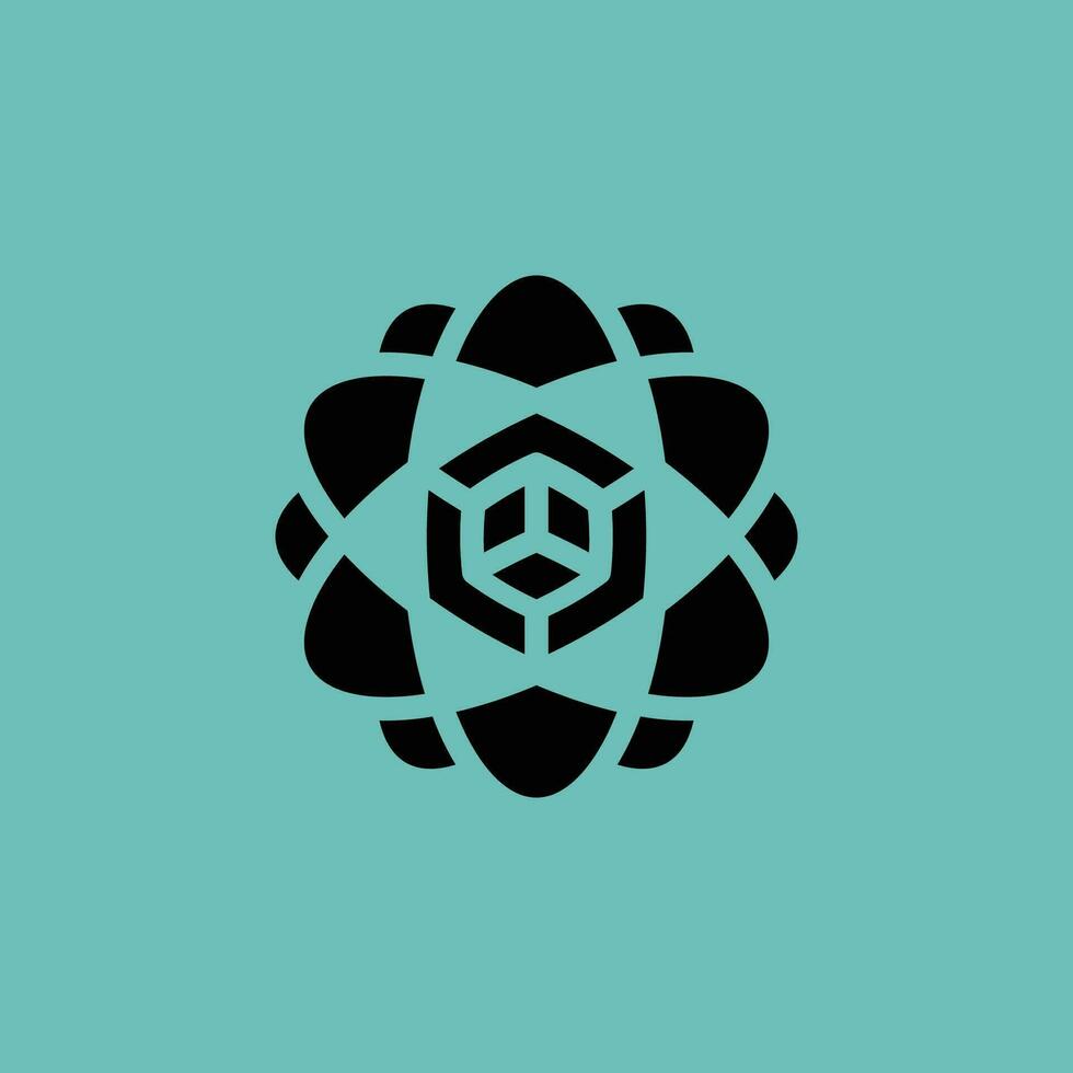 scientific hexagon atomic cube technology innovation logo vector