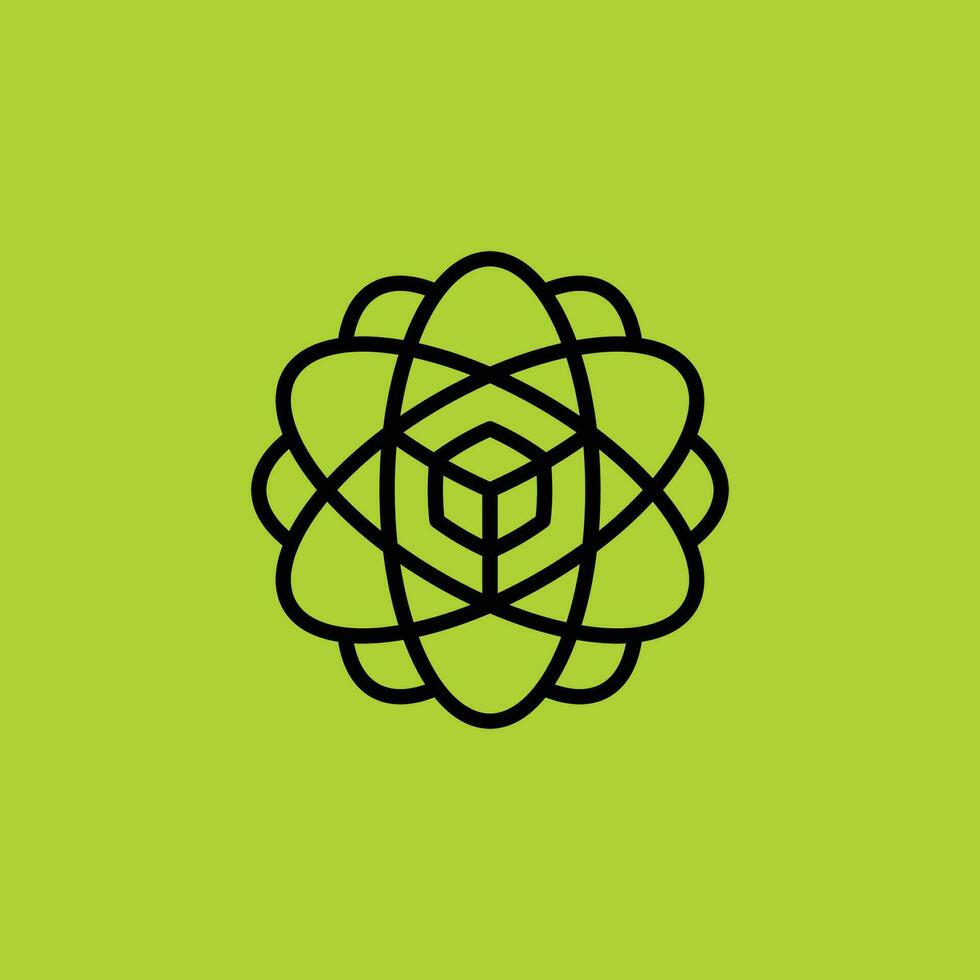 scientific hexagon atomic cube technology innovation logo vector