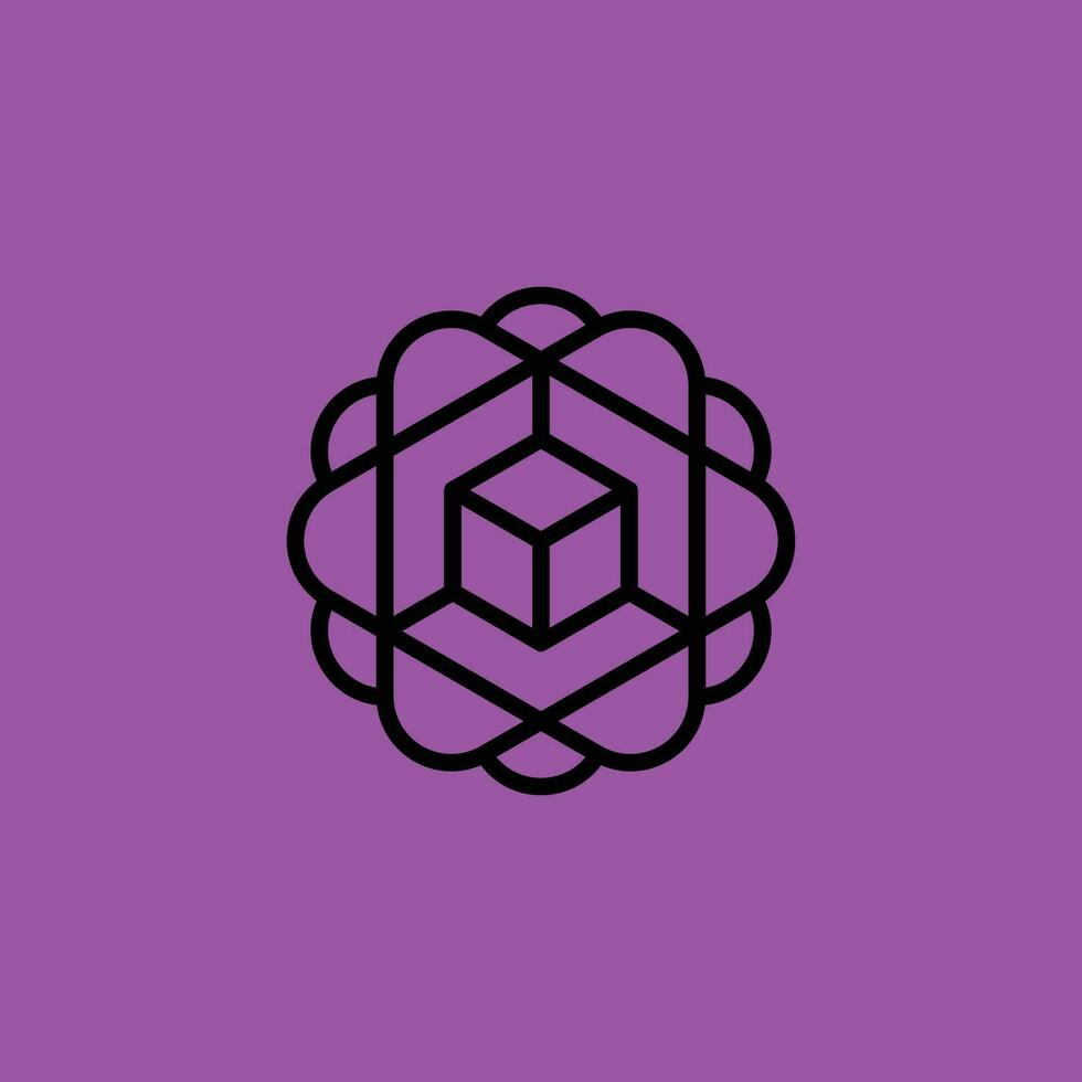 scientific hexagon atomic cube technology innovation logo vector