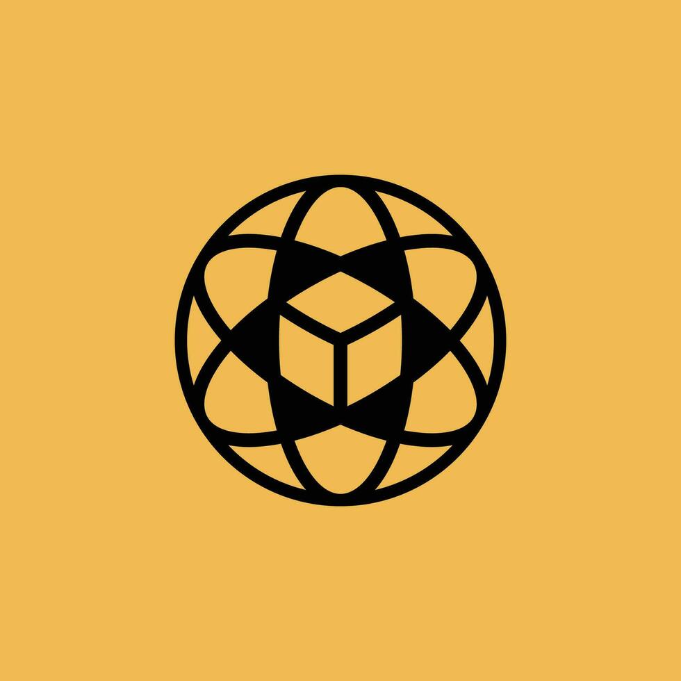 scientific hexagon atomic cube technology innovation logo vector
