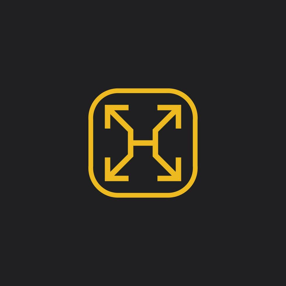H letter logo with four corner arrow vector