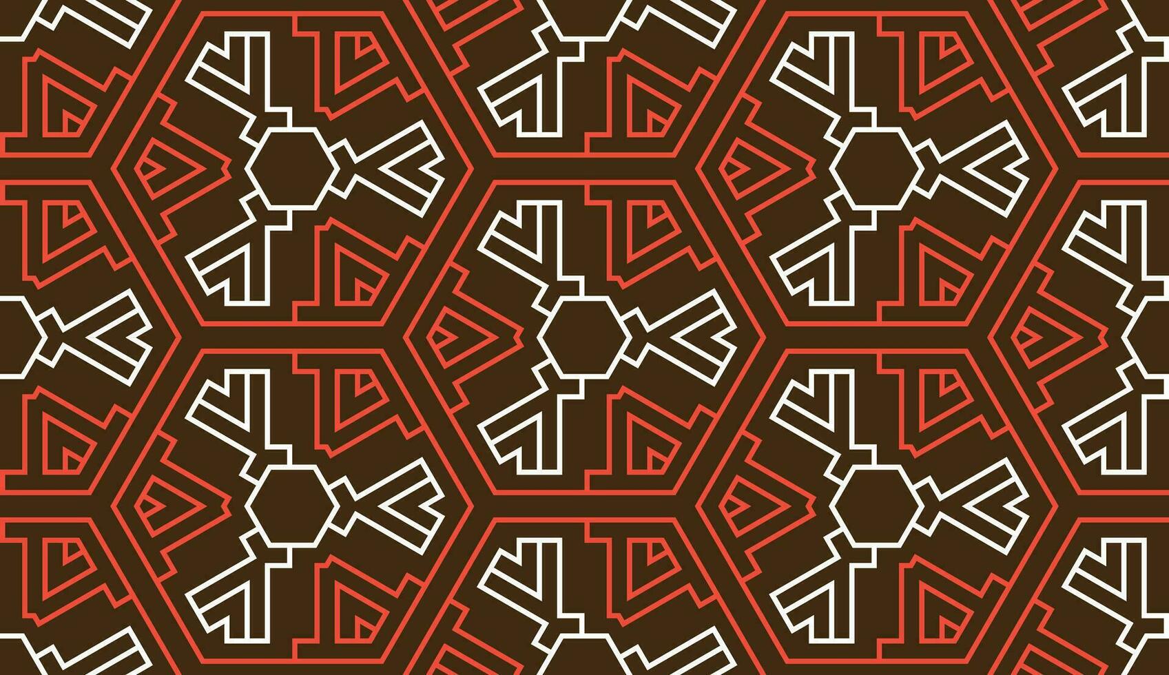 abstract geometric red hexagonal lines and brown seamless pattern vector