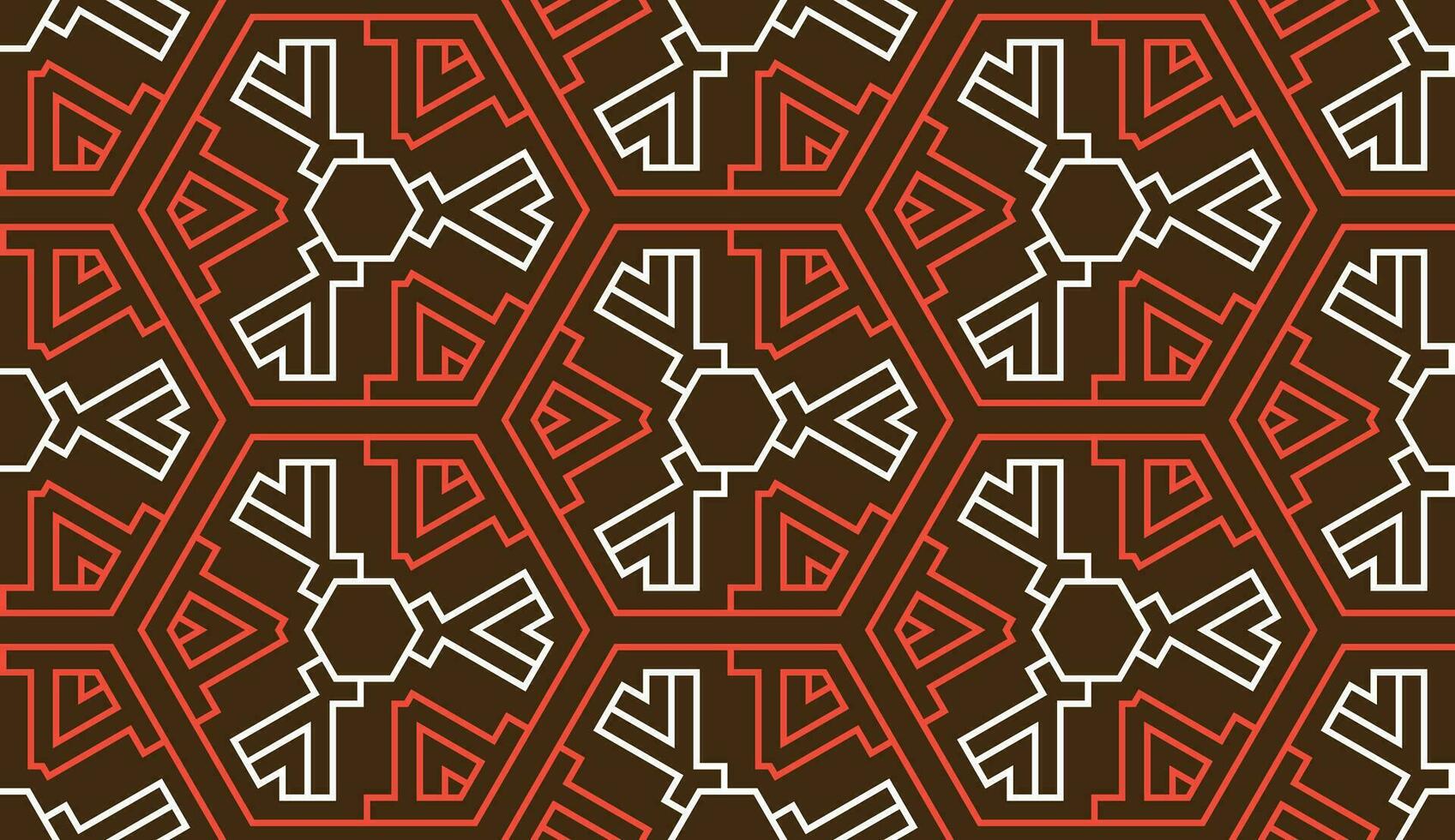 abstract geometric red hexagonal lines and brown seamless pattern vector