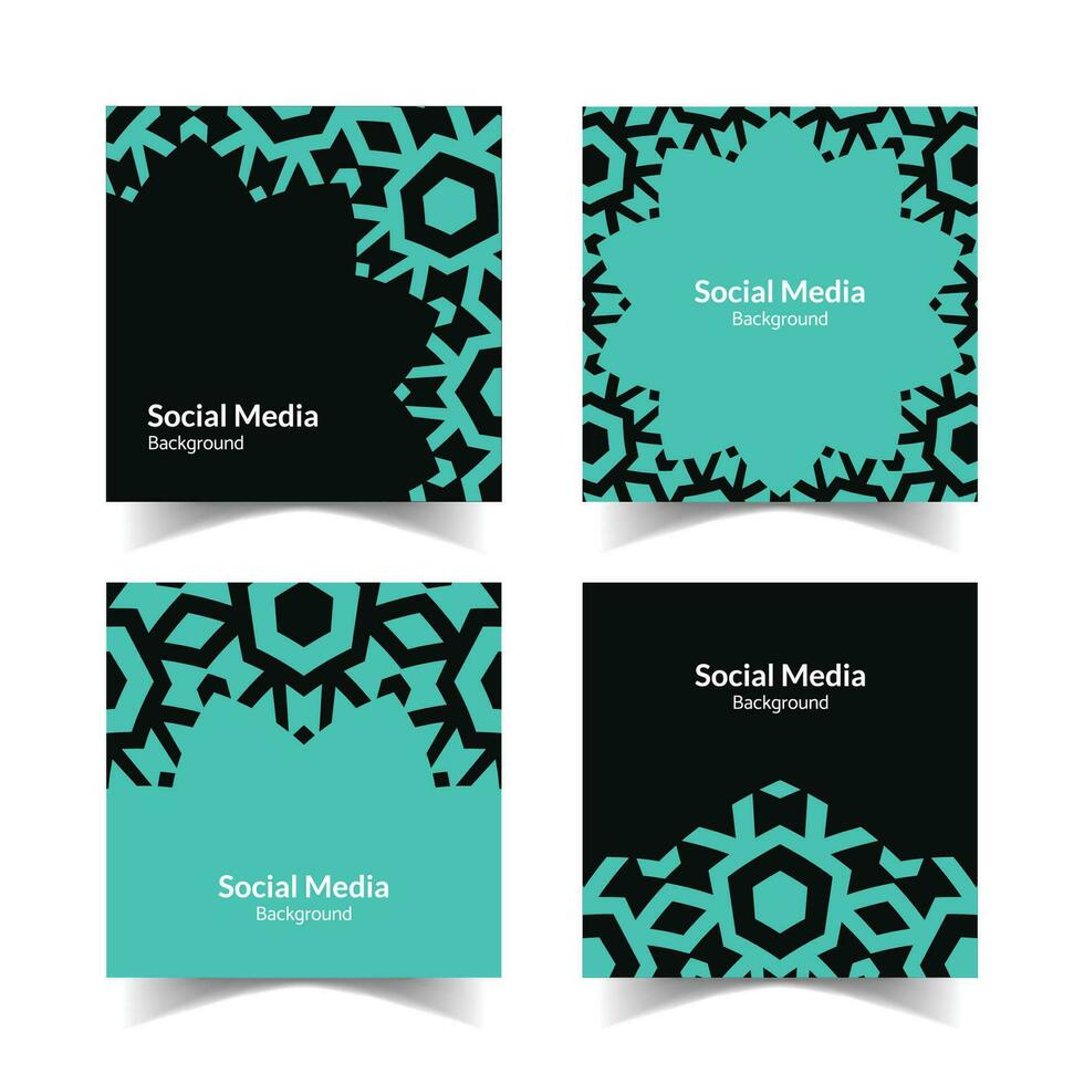 simple and modern black turquoise blue floral square flat social media background vector