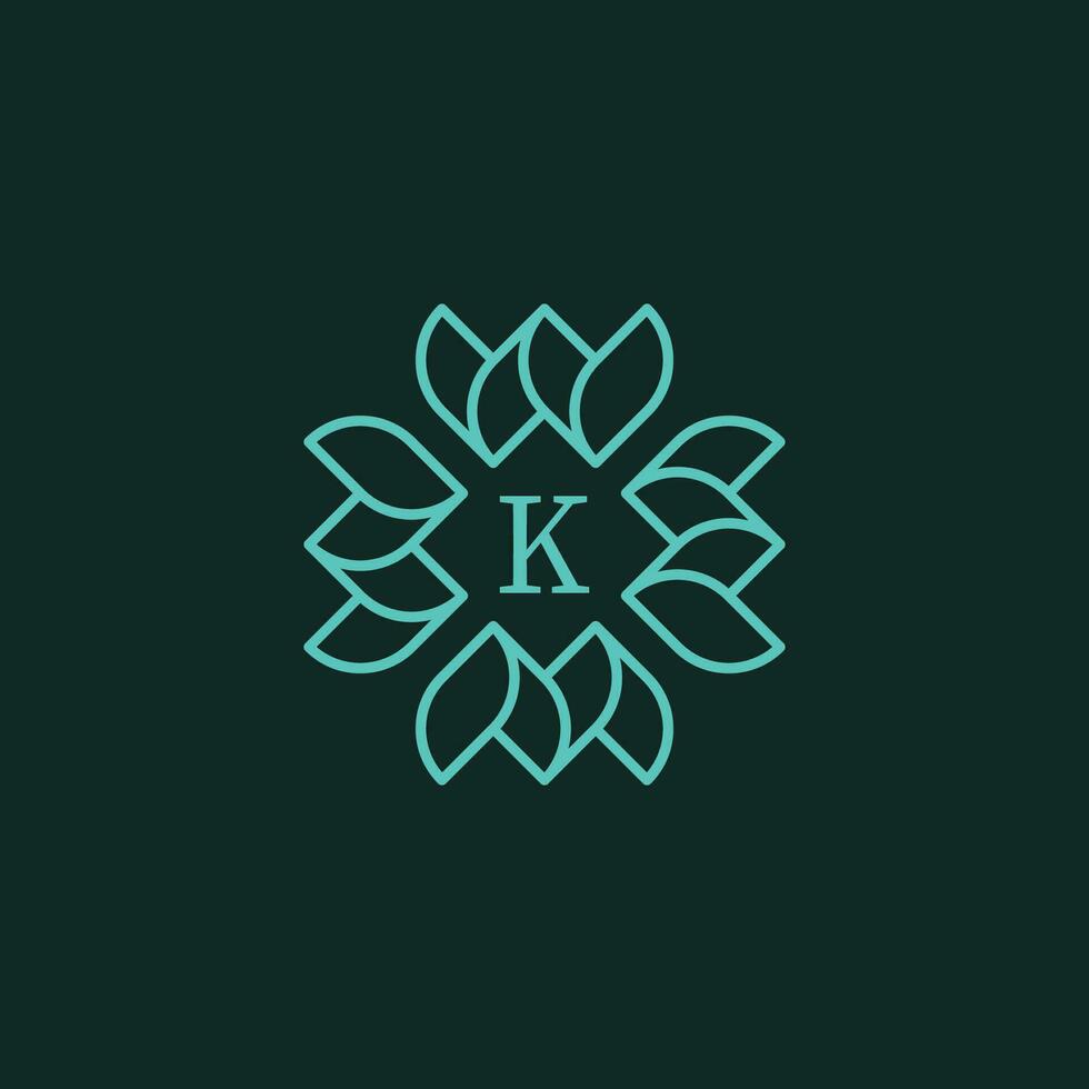 Initial letter K floral ornamental border frame logo vector
