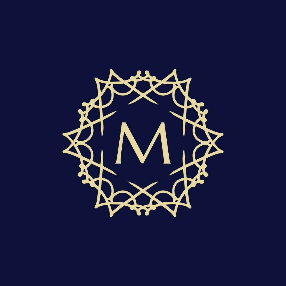 Initial letter M floral ornamental border circle frame logo vector