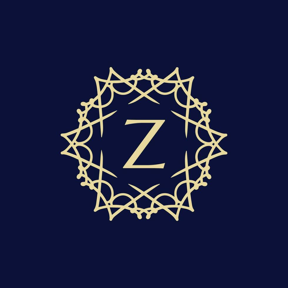 inicial letra z floral ornamental frontera circulo marco logo vector