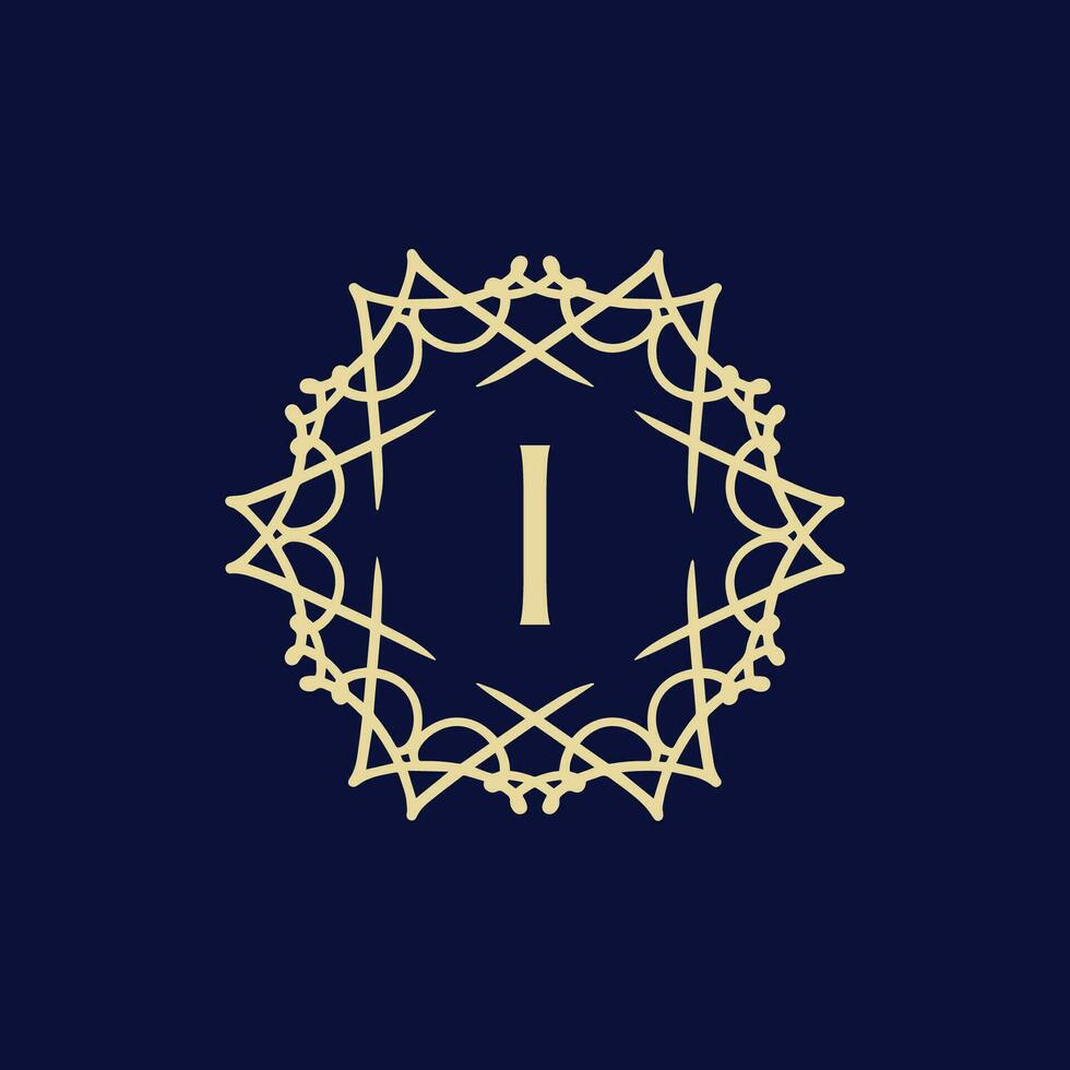 Initial letter I floral ornamental border circle frame logo vector