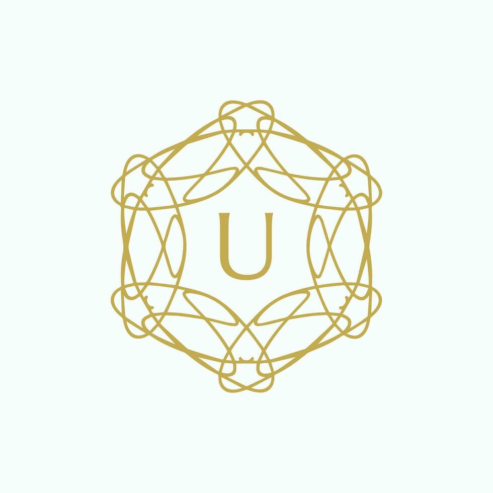 Initial letter U floral ornamental border circle frame logo vector