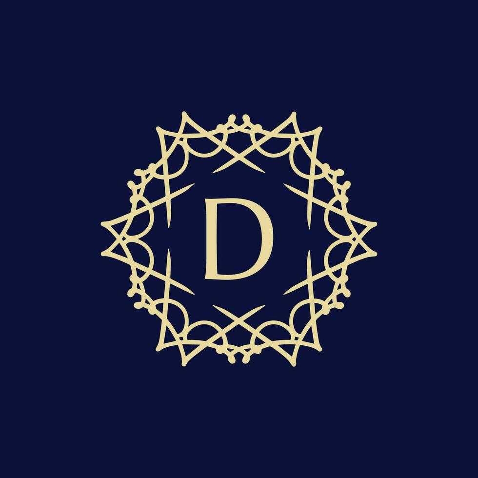 Initial letter D floral ornamental border circle frame logo vector