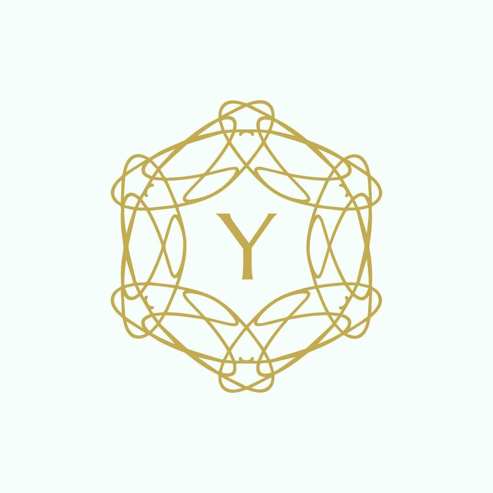 Initial letter Y floral ornamental border circle frame logo vector