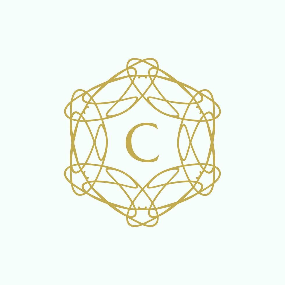 Initial letter C floral ornamental border circle frame logo vector