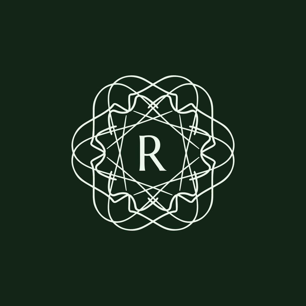 Initial letter R floral ornamental border circle frame logo vector