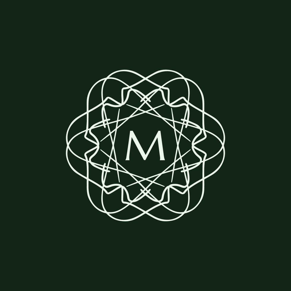 Initial letter M floral ornamental border circle frame logo vector