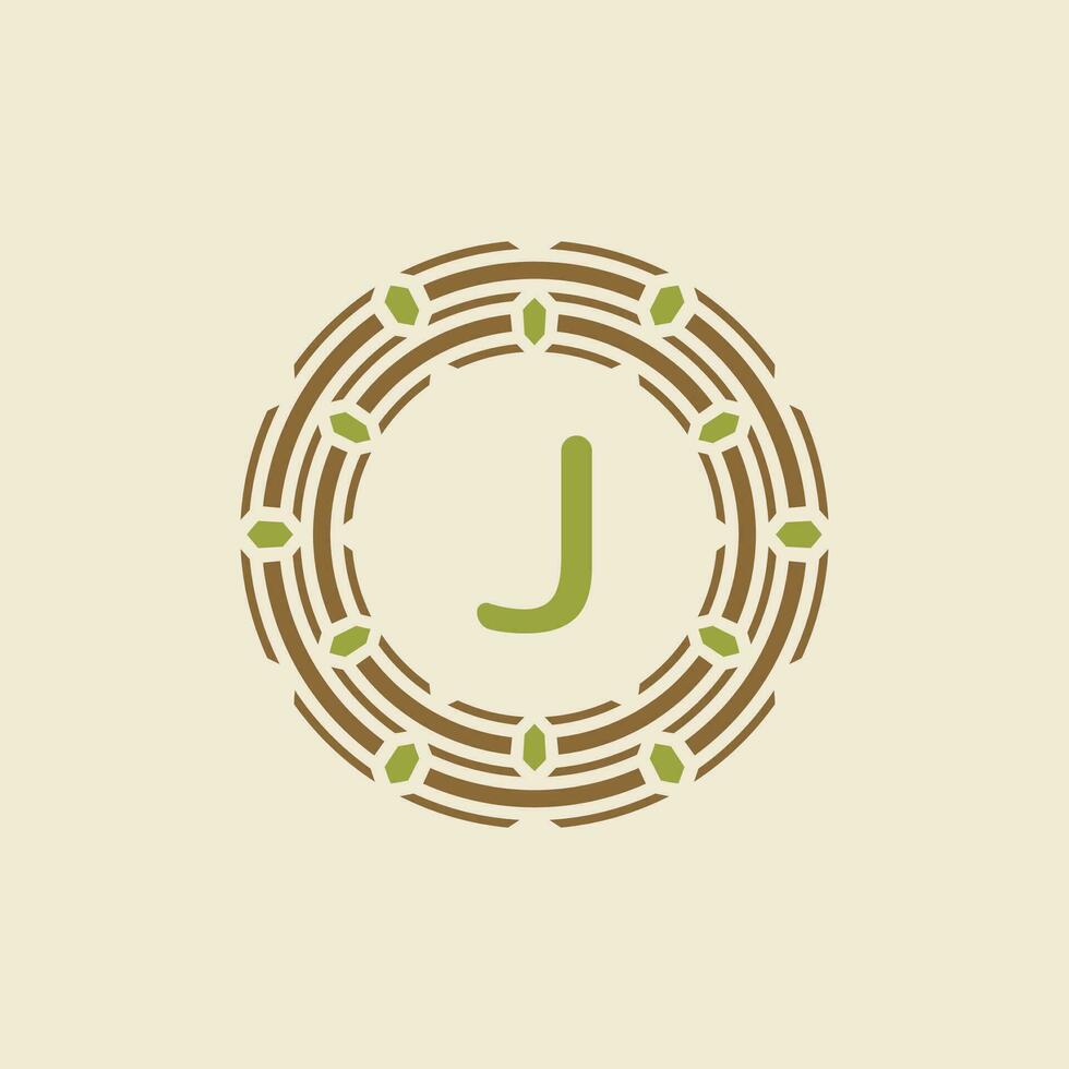 Initial letter J ornamental border circle frame logo vector