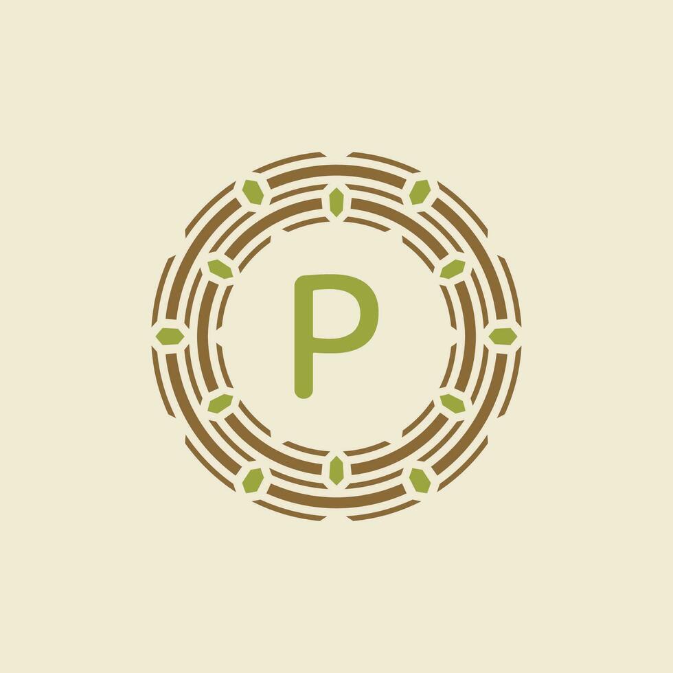 Initial letter P ornamental border circle frame logo vector