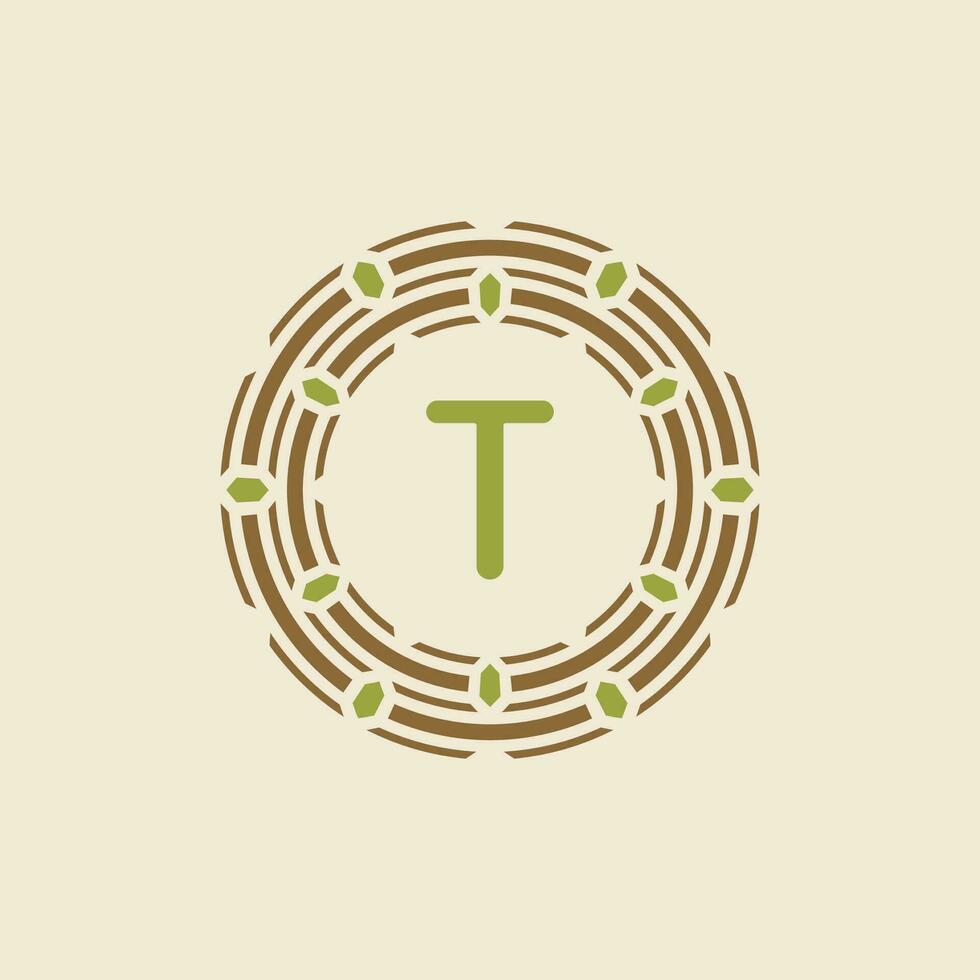 Initial letter T ornamental border circle frame logo vector