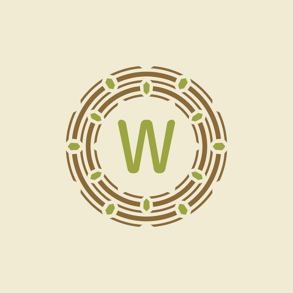 Initial letter W ornamental border circle frame logo vector